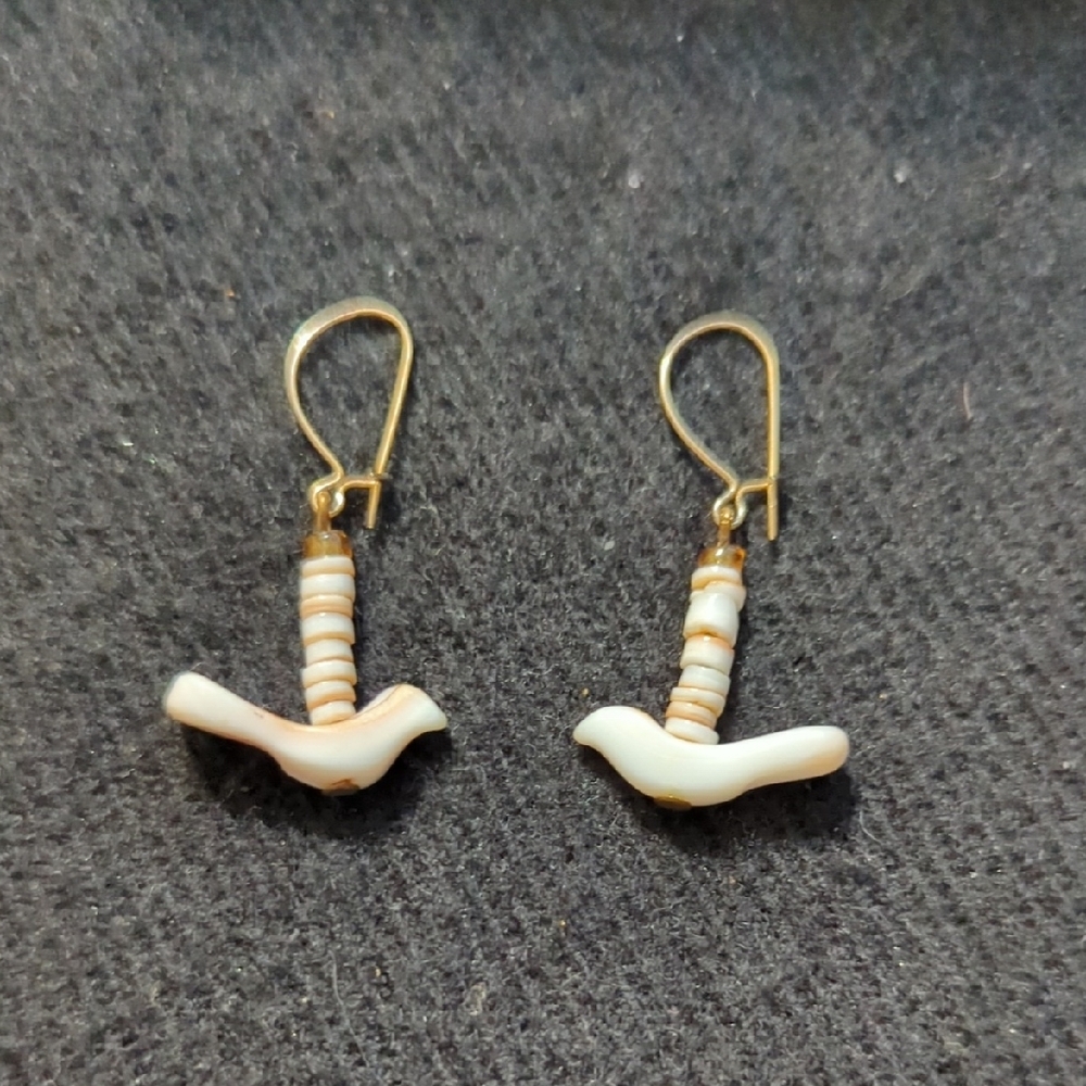 Gold Tone Cream Dainty Delicate Beaded Bird Dangle Statement Earrings
